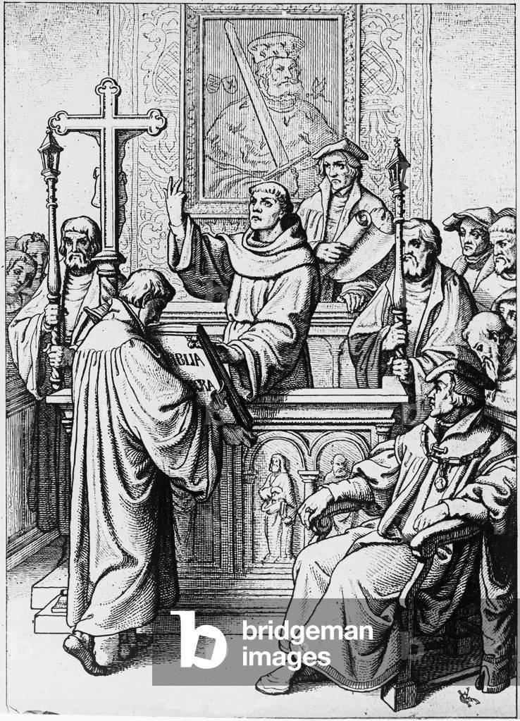 Reformer Martin Luther swearing on the Holy Bible