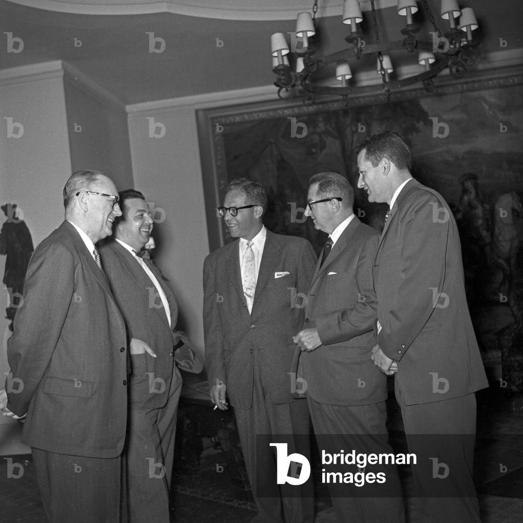 Guests at the lobby of Haerlin's restaurant at Hamburg, Germany 1950s