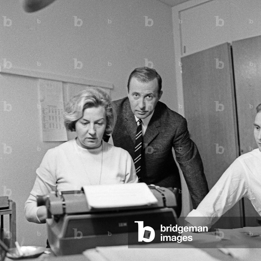 German news presenter Karl Heinz Koepcke at editor's office of news show 