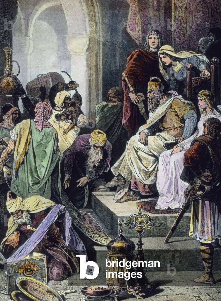 Charlemagne welcoming an Arab mission, illustration, 1910s
