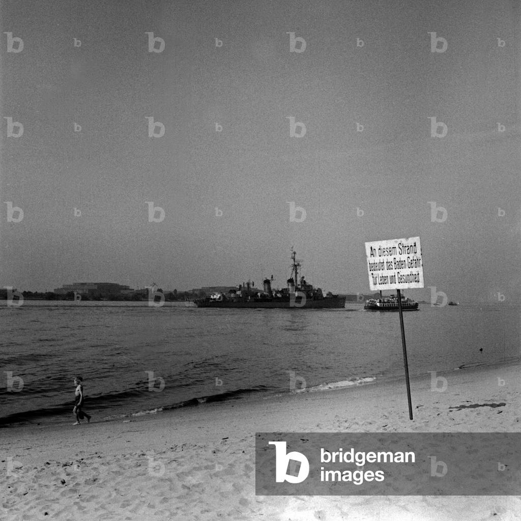 American warship at the German coastal line, Germany 1950s