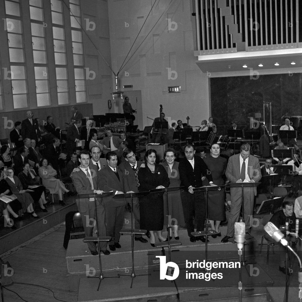 A choir performing at Studio 10 of German TV and radio station NDR at Hamburg, Germany 1950s