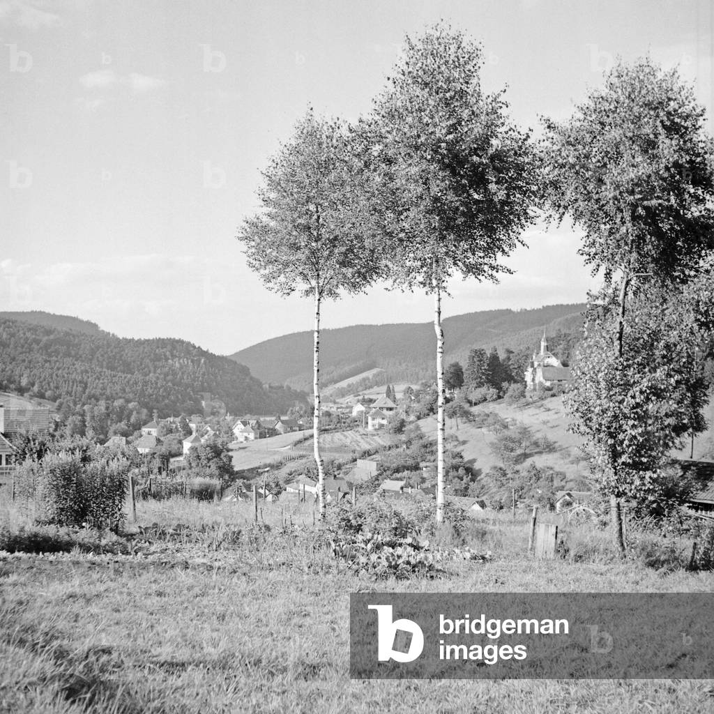 View to a small town at Black Forest area, Germany 1930s (b/w photo)