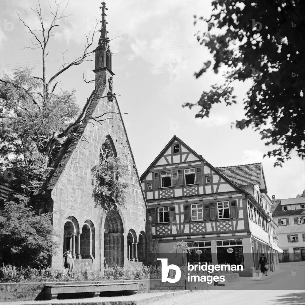 Historical remains of old buildings in a smalll town, Germany 1930s (b/w photo)