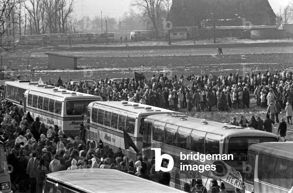 First protesters arriving at the area of Brokdorf nuclear plant, Germany 1980s
