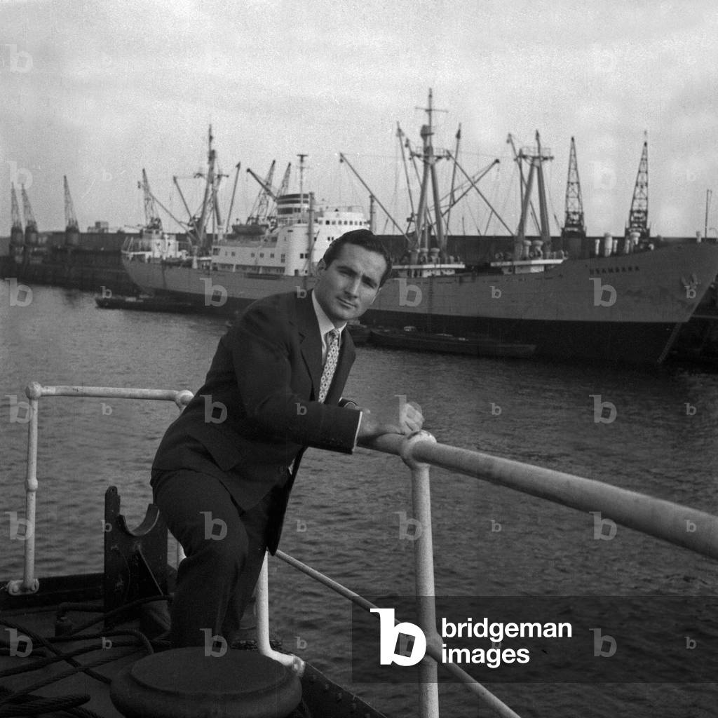 Singer and actor Freddy Quinn at Hamburg port, Germany 1950s