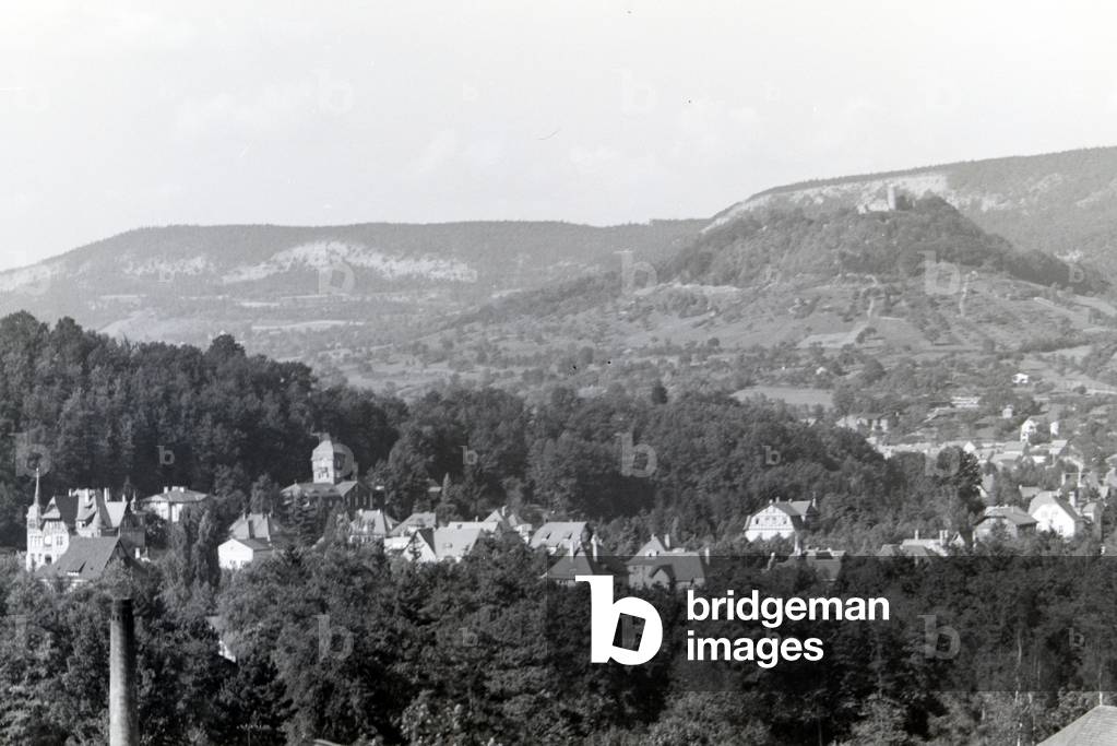 The view on the Schwarza valley near Bad Blankenburg, Germany 1930s (b/w photo)