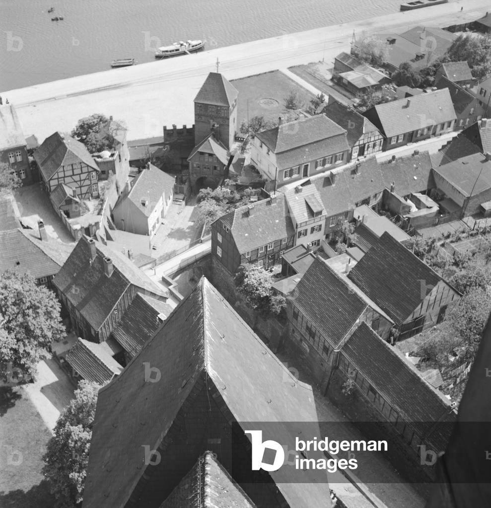 At the city of Tangermuende, Germany 1930s (b/w photo)