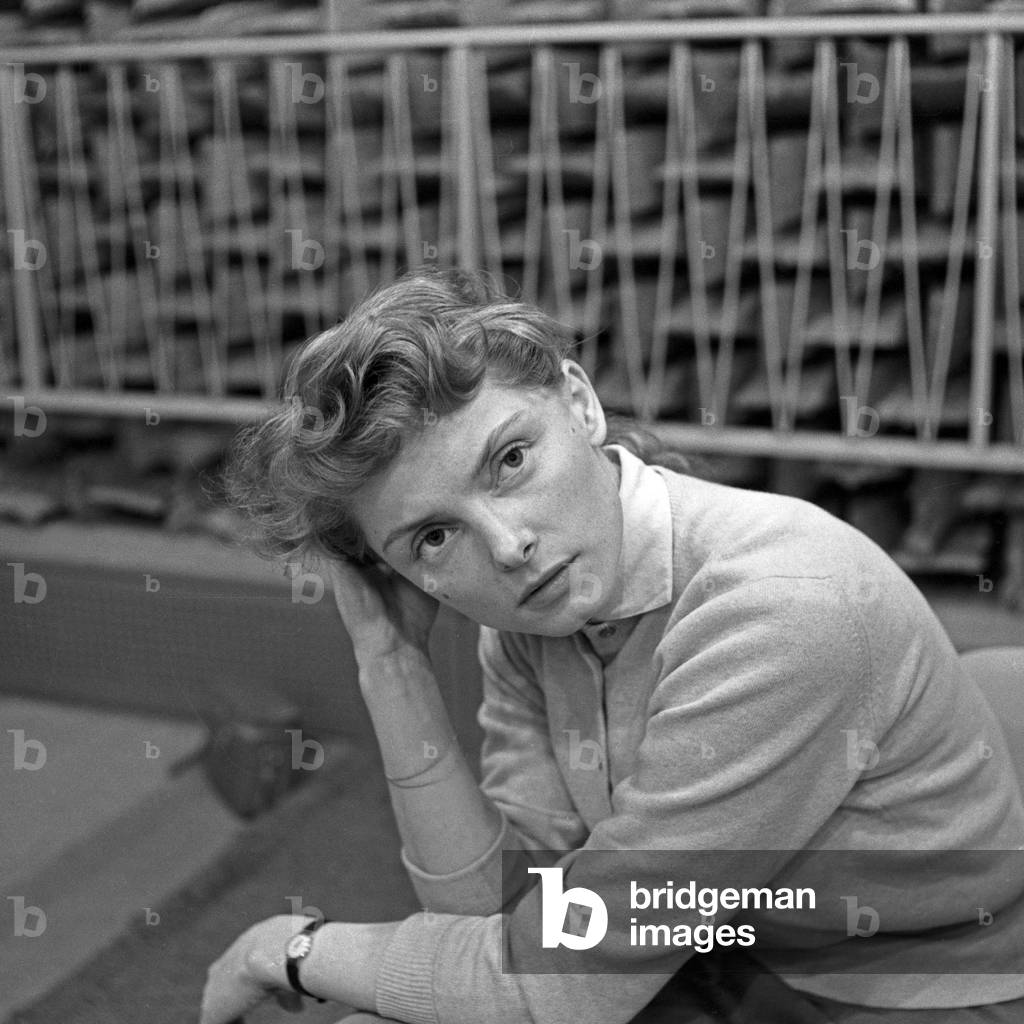 A German female audio play speaker at a production in Hamburg, Germany 1950s