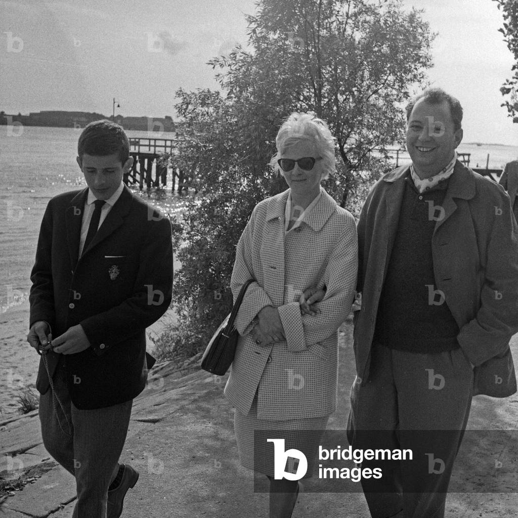 German stunt pilot Albert Falderbaum taking a walk with his wife Hildegard and one son, Germany 1960s