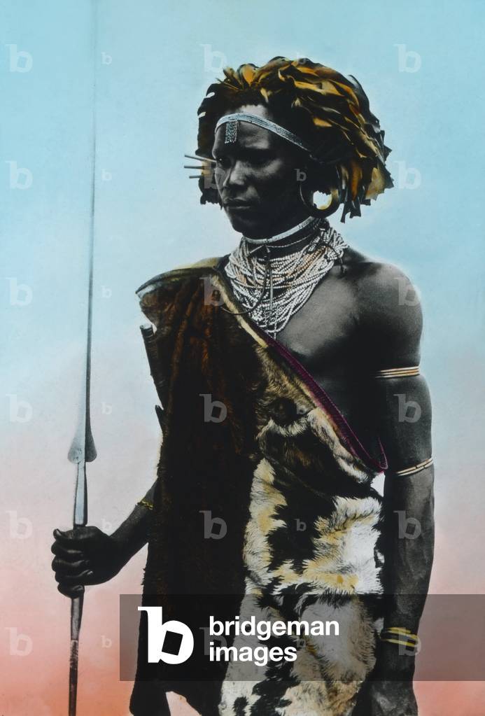 Bild von Fotografie "Deutsches Ostafrika (1885 - 1918) - Massai-Krieger. Carl Simon Archive" 1905 von Carl Sim