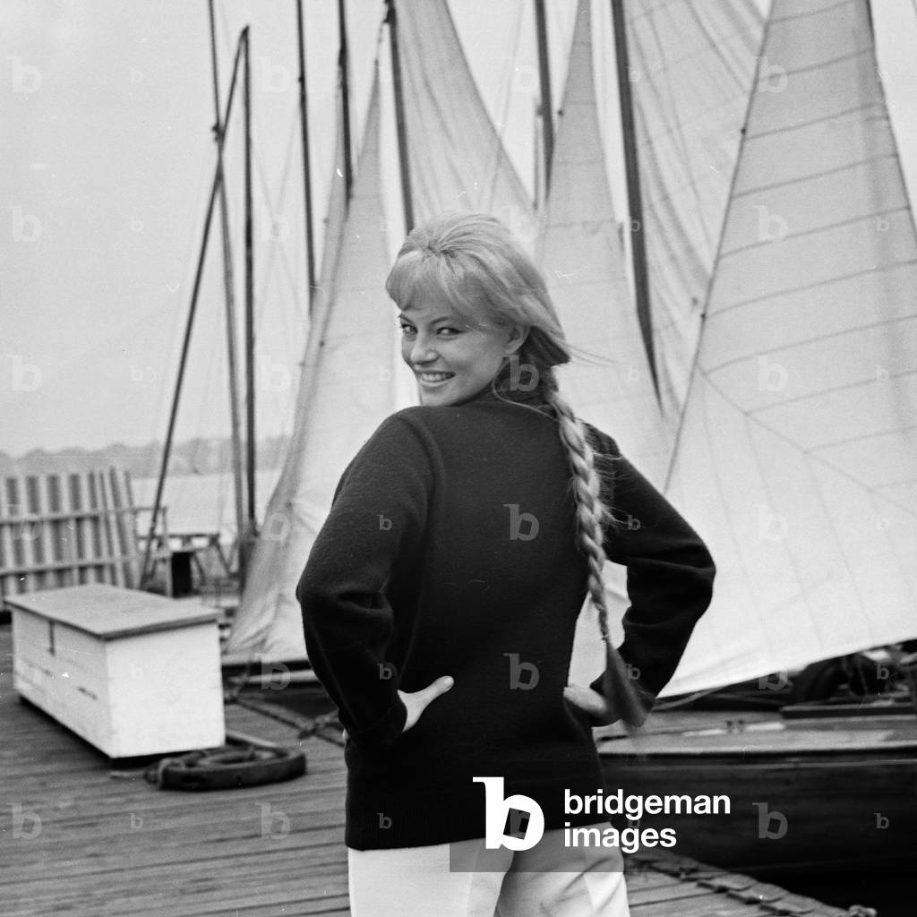 German actress Karin Baal at Hamburg harbor, Germany 1960s