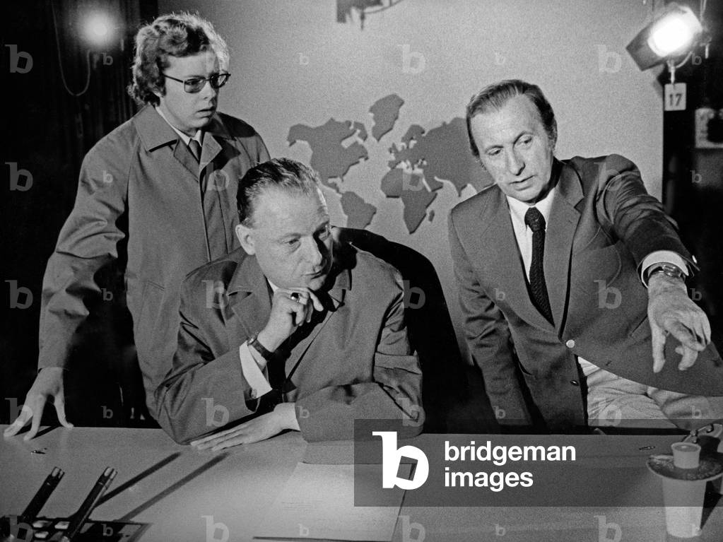 German news presenter Karl Heinz Koepckesilly at the studio, Germany 1970s