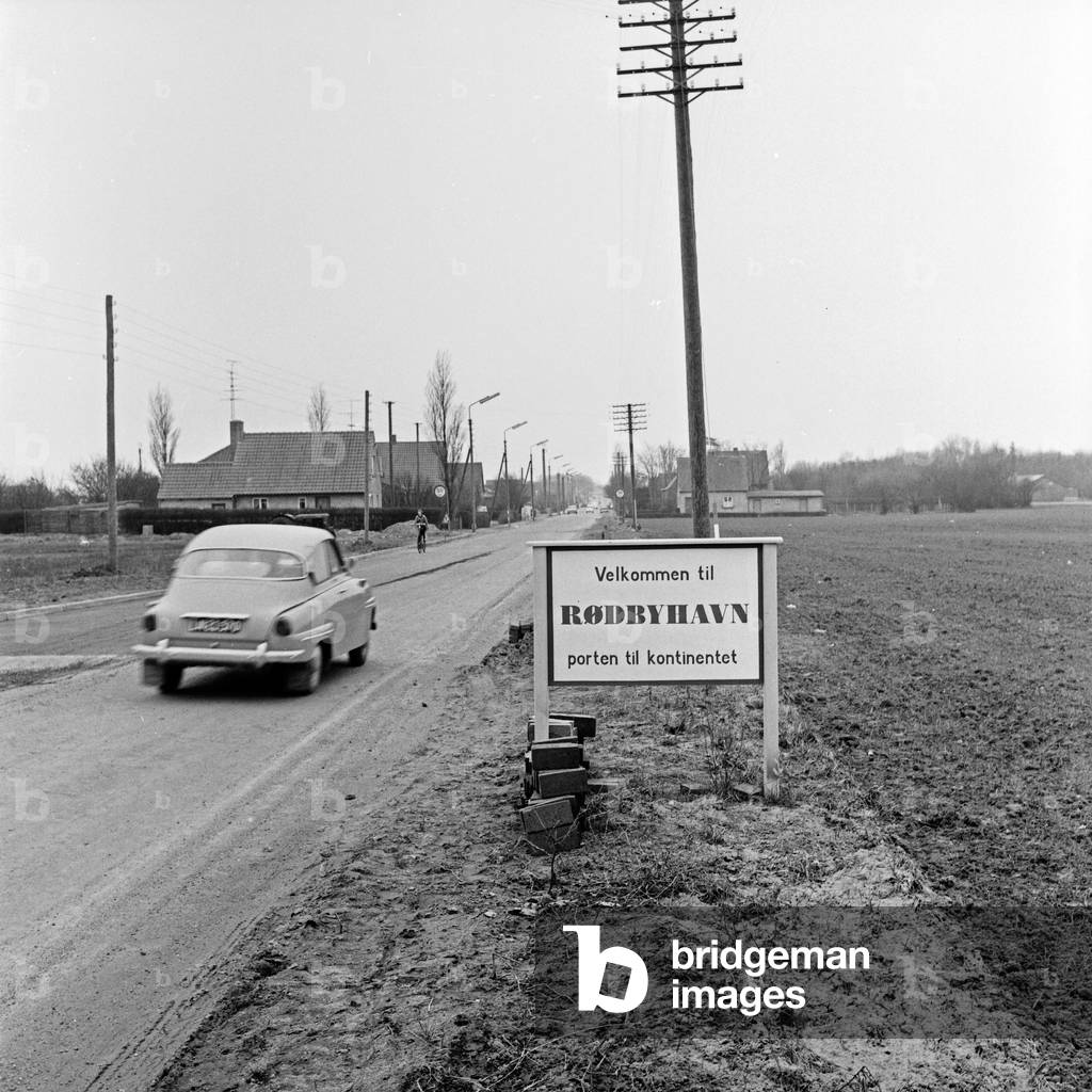 Car on the street to Rodbyhavn, Denmark 1960s