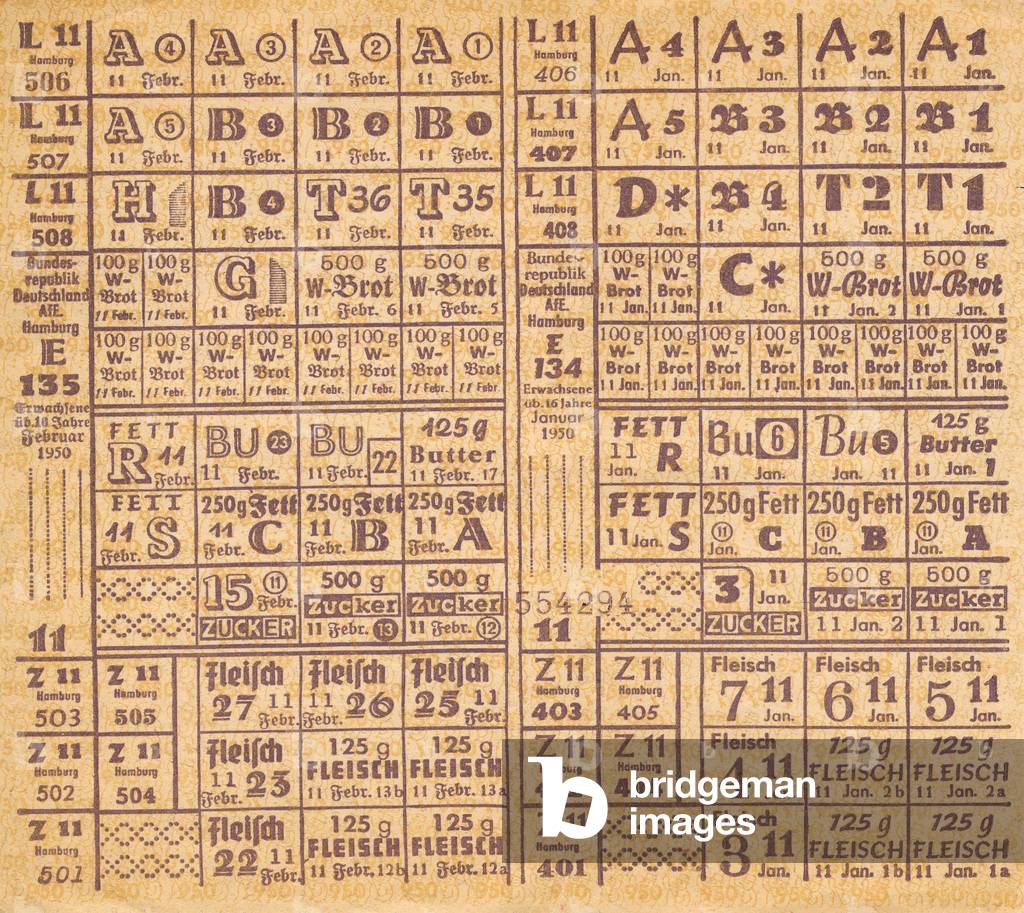 Federal Republic of Germany , Hamburg , food ration card for adults ...