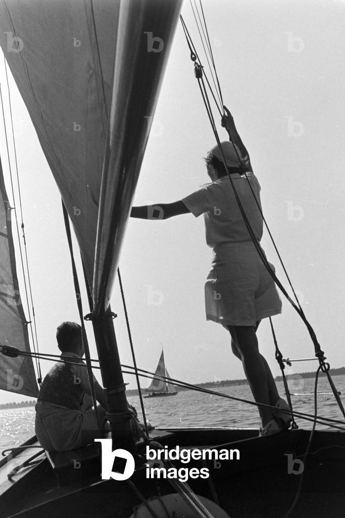 A summer day at the Baltic Sea, Germany 1930s (b/w photo)