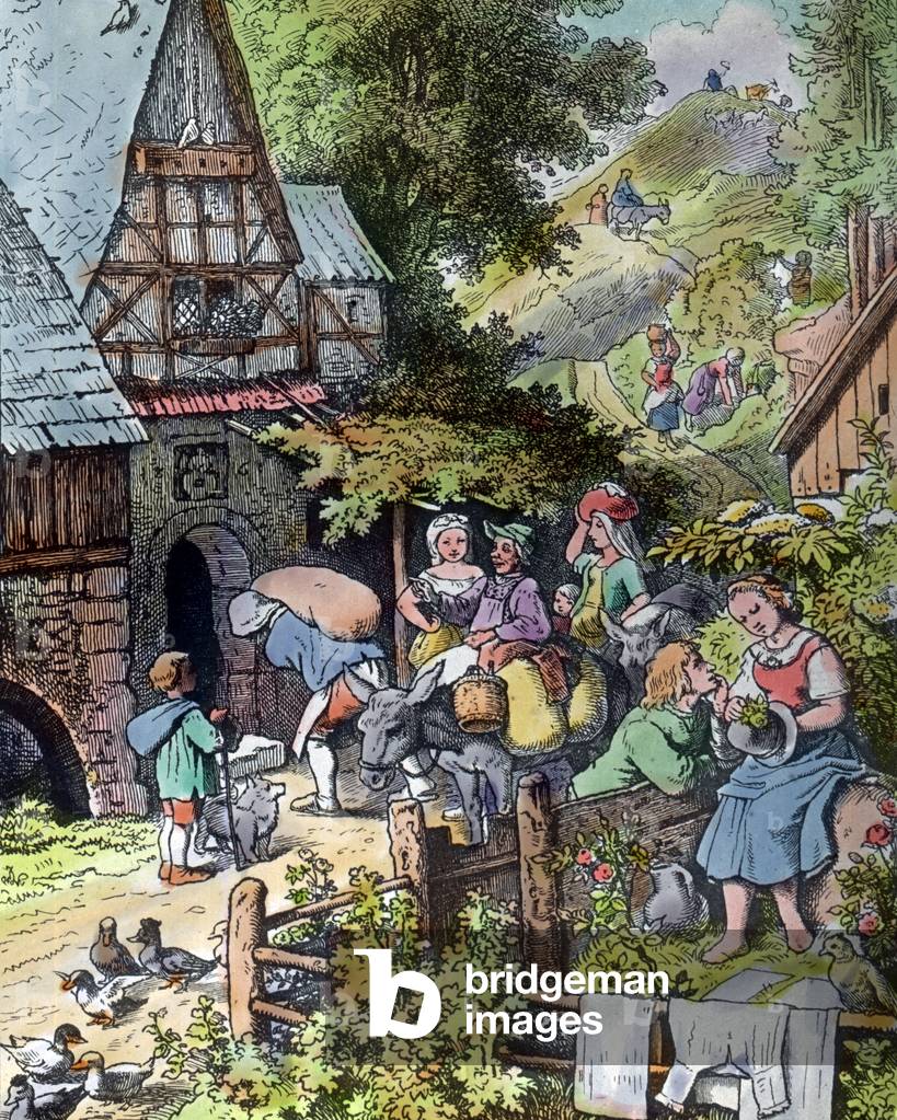 Engraving depicting a the life and work by a mill, Germany 1920s