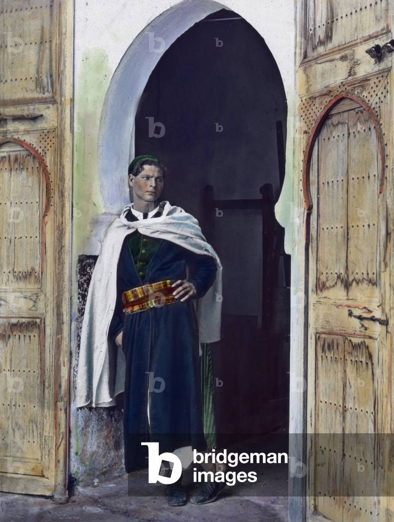 Morocco, portrait of a Dragoman, working as a translator, interpreter and official guide, image date: circa 1910. Carl Simon Archive