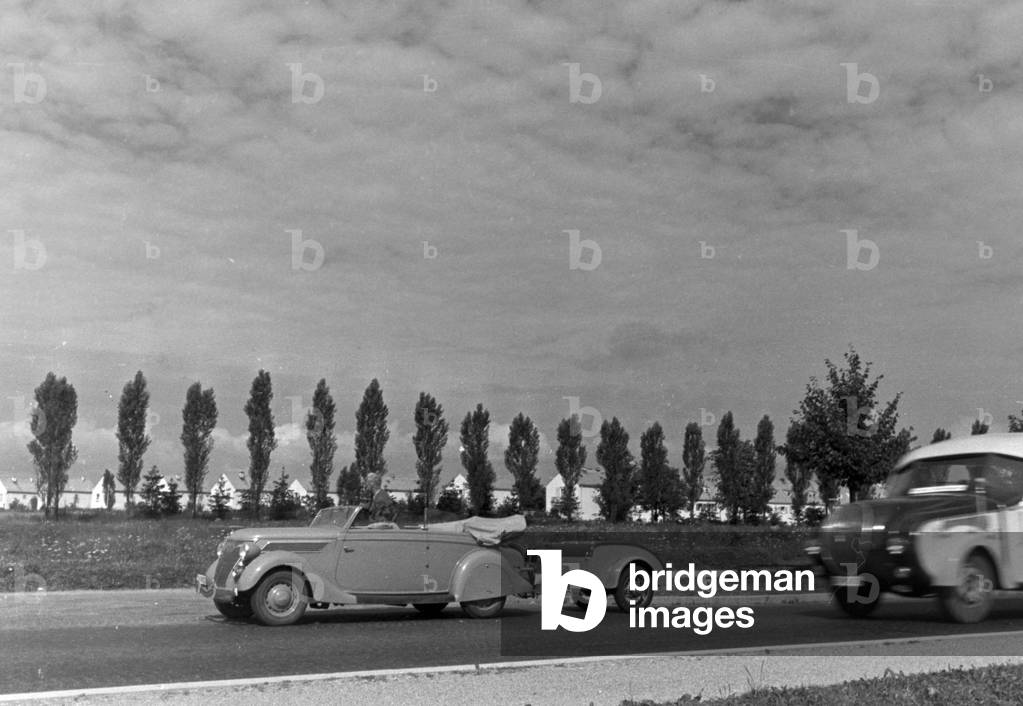 On the way to Mangfallbruecke bridge near Weyarn in Bavaria, Germany 1930s (b/w photo)