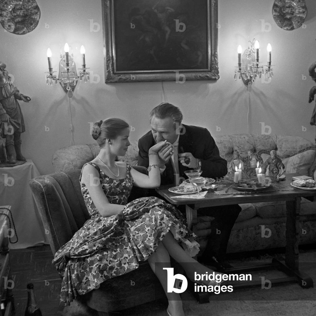 German actor Herbert A. E. Boehme and Ingrid Steen on new year's eve, Germany 1950s