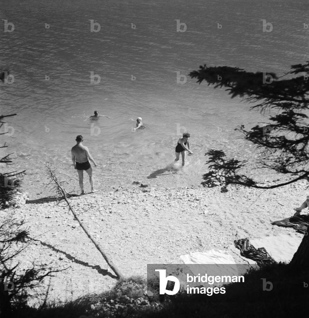A trip to Lake Achen in Tyrol, Germany 1930s (b/w photo)