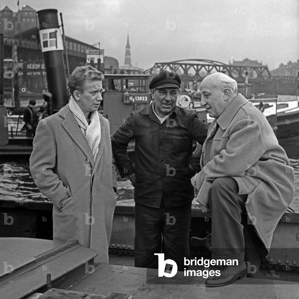 German actor Heinz Reincke and director Hanns Farenburg at Hamburg harbor, Germany 1960s