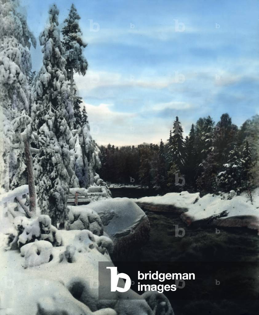Imatra rapids in wintertime, Finland 1920s