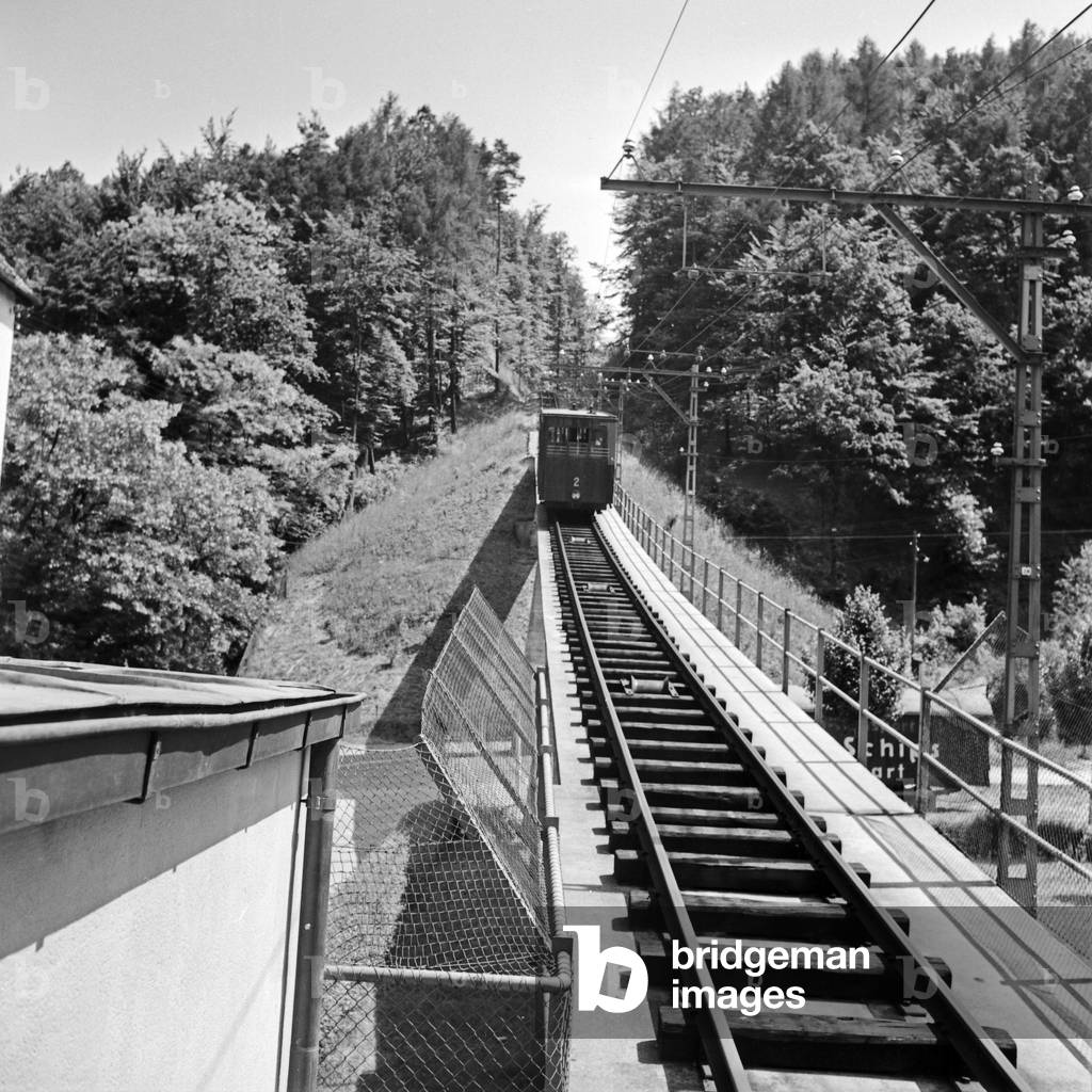 View to the track of the Stuttgart cog railway, GErmany 1930s (b/w photo)