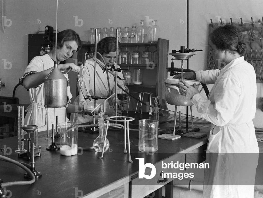 Staff members of research institute for meat processing, Germany 1930s (b/w photo)