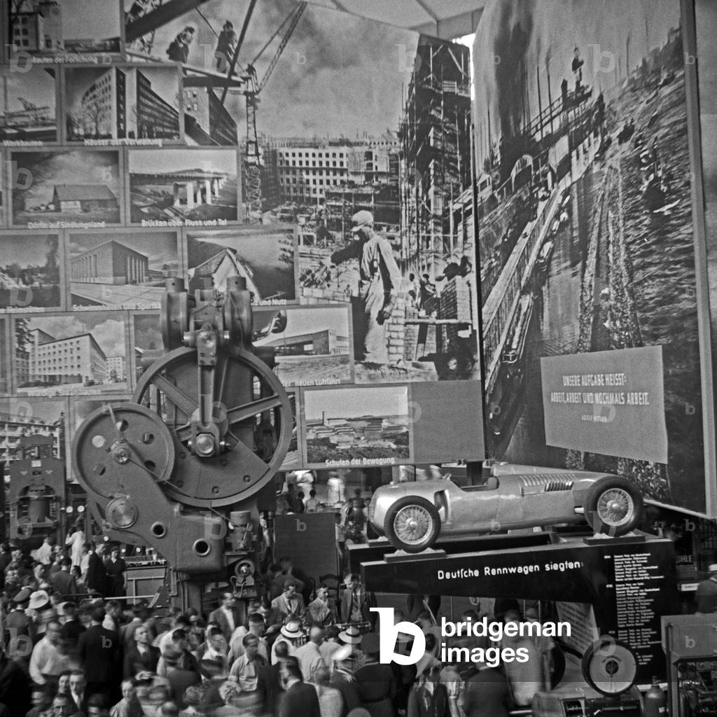 Exhibition with efforts and plans of the national socialist government in Berlin, Germany 1930s (b/w photo)
