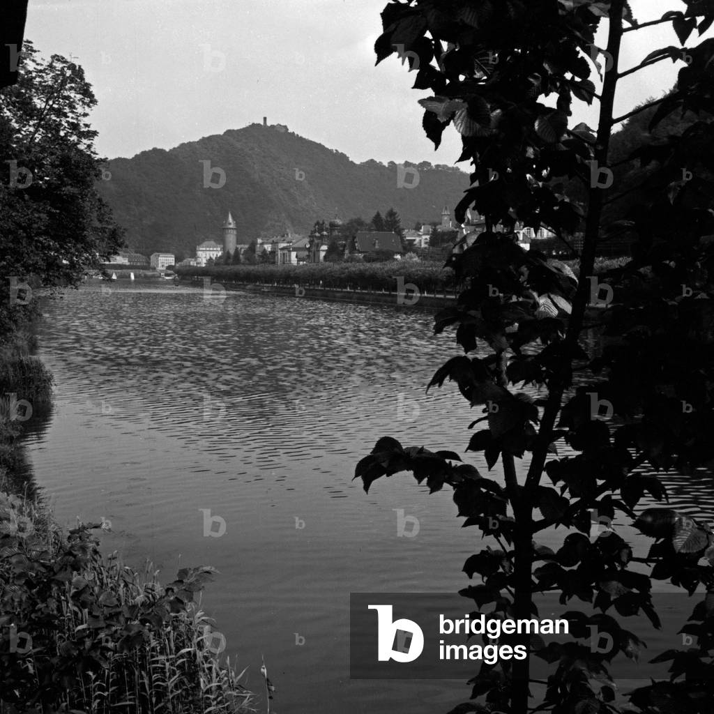 View to Bad Ems at the river Lahn, Germany 1930s (b/w photo)