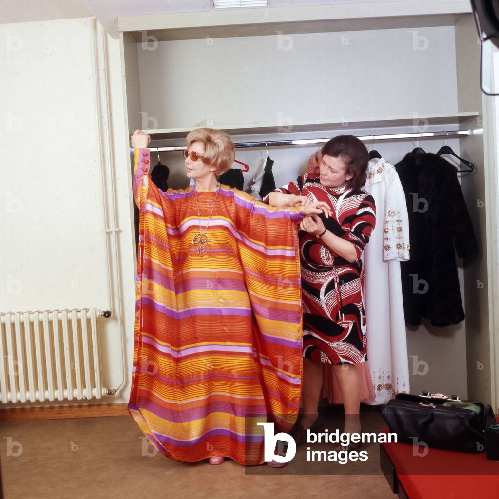 German opera singer at her tailor, Germany 1970s