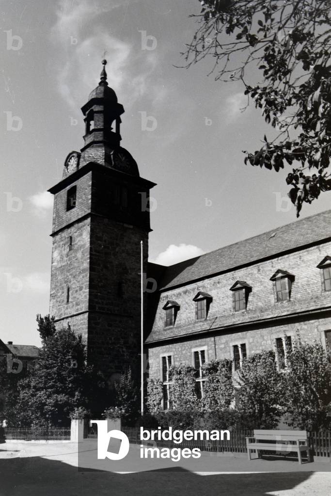 The Lutheran parish church St Nicolai in Bad Blankenburg, Germany 1930s (b/w photo)