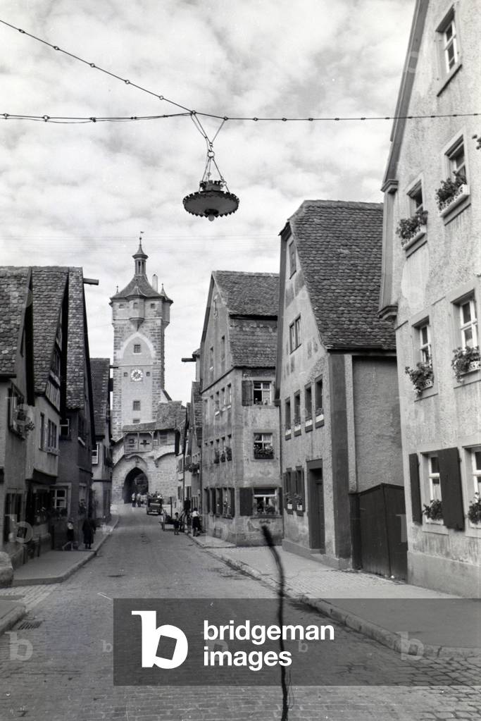 City wall and Klingen Gate in Rothenburg ob der Tauber, Germany 1930s (b/w photo)