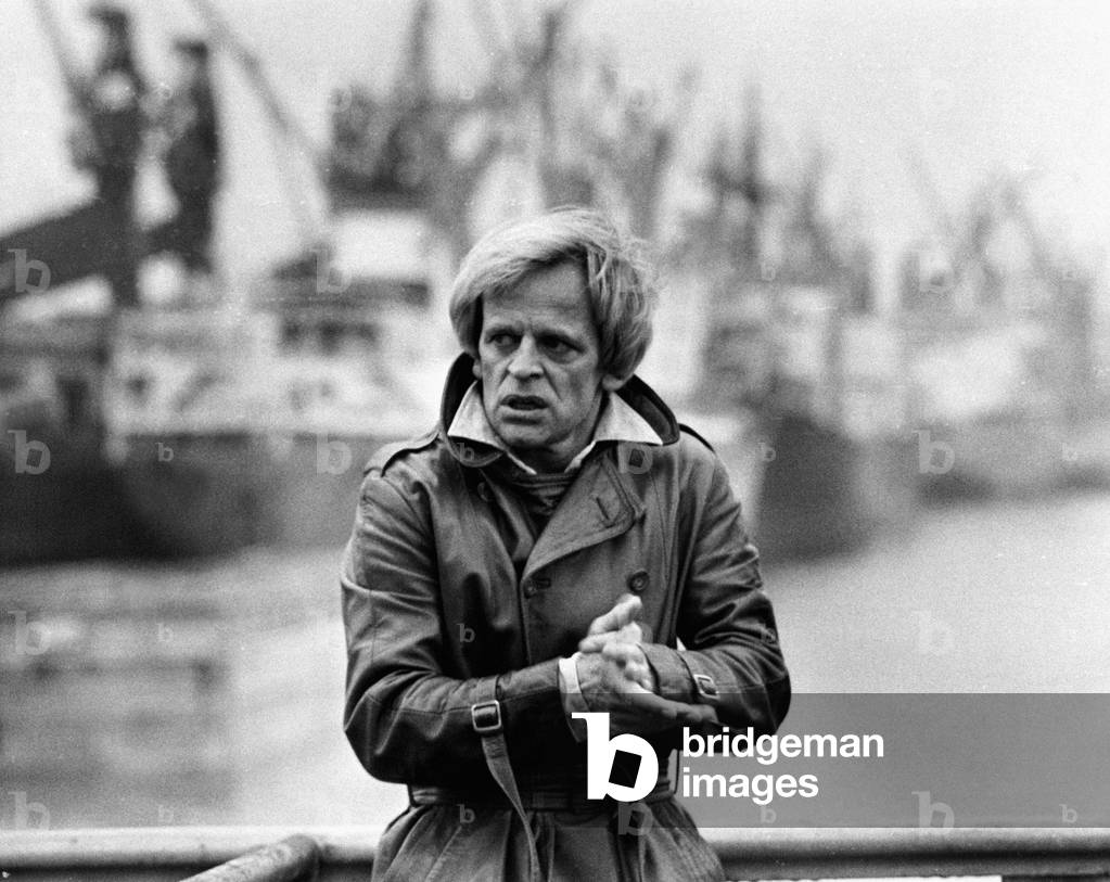 German actor Klaus Kinski at a photocall at Hamburg harbor, March 1975
