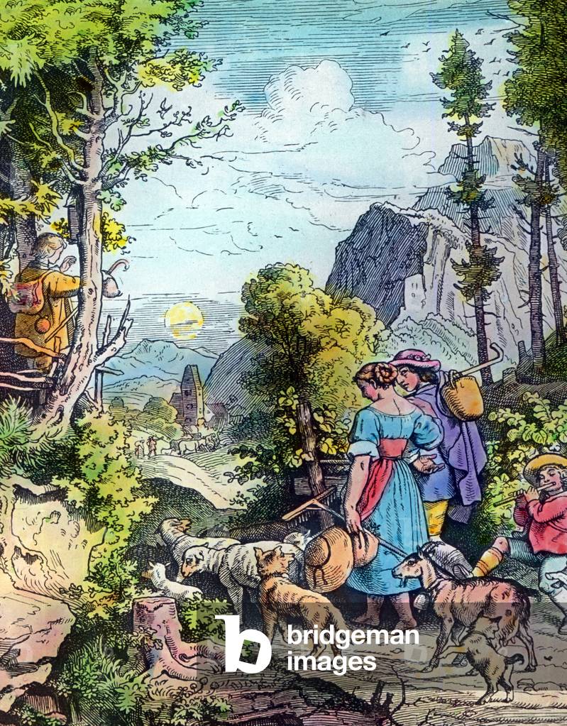 Engraving depicting the the calling a day, Germany 1920s