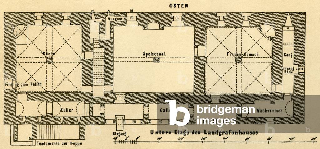 Germany, Thuringia, the Wartburg, lower floor of the so called Landgrafenhaus, 1876 (engraving)