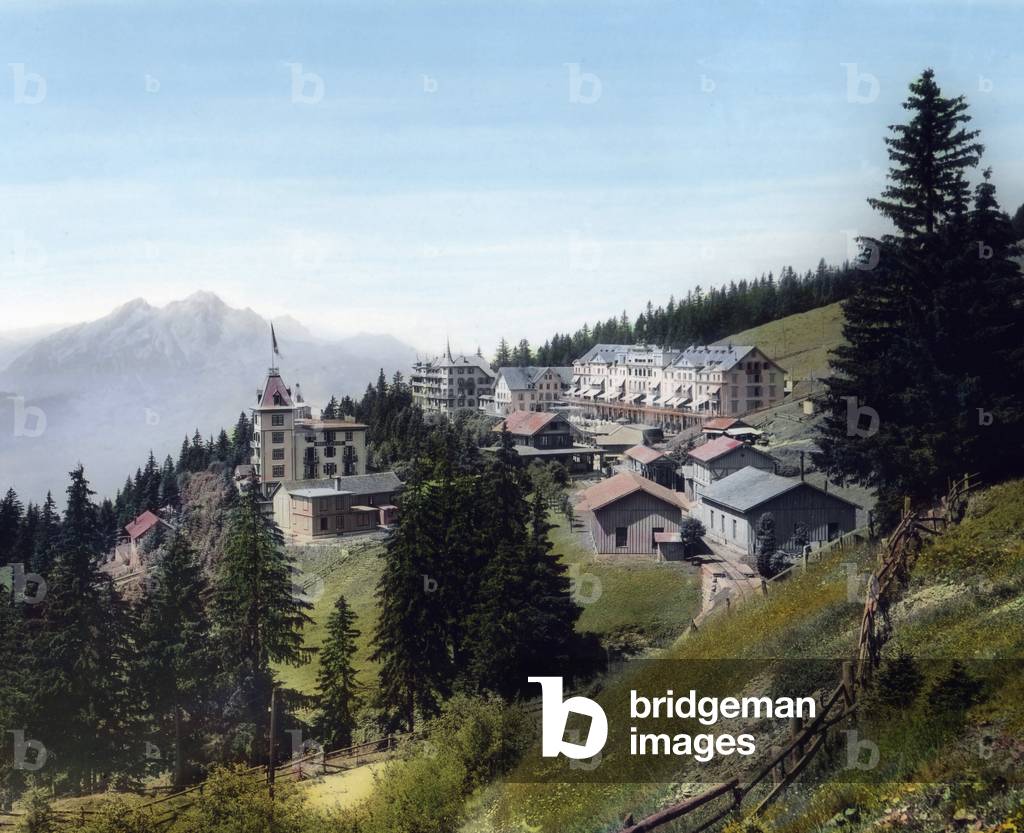 Switzerland, Canton of Lucerne, Rigi Kaltbad on the flanks of the mount Rigi. The resort is a station of the Rigi railway, image date: circa 1910. Carl Simon Archive
