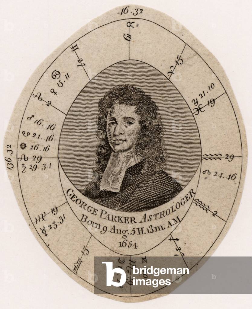 George Parker (1651-1743) English almanac maker, astrologer and quack. Parker's birth chart or Nativity, c.1800 (engraving)