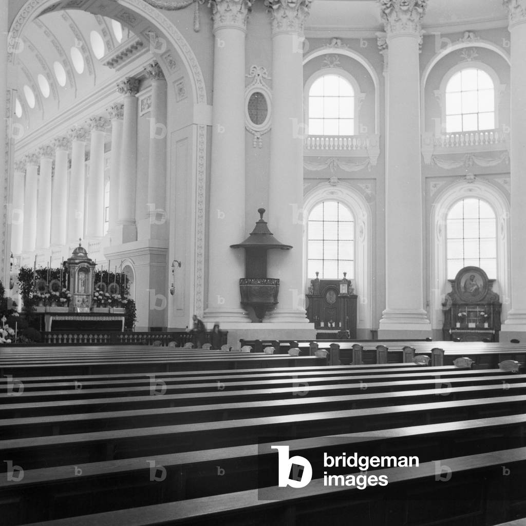 Inside St Blasius cathedral at St Blasien in Black Forest, Germany 1930s (b/w photo)