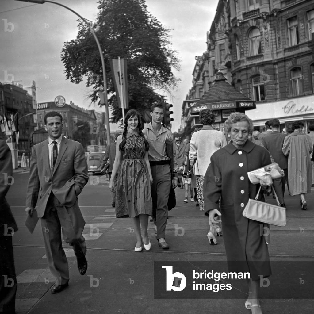 Siblings Maria and Franco Duval strolling through Berlin, Germany 1950s