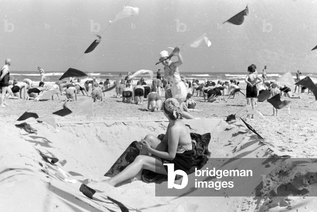 Beach life on East Frisian island of Juist, Germany 1930s (b/w photo)
