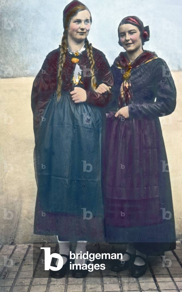 Austria, Portrait of two young women from Carinthia. Image date: circa 1920. Carl Simon Archive