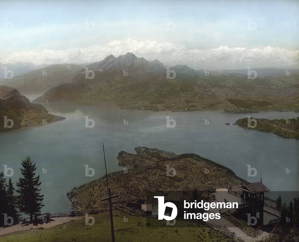 The lookout point Kaenzeli with a view to the river Flem in Switzerland, c.1910s