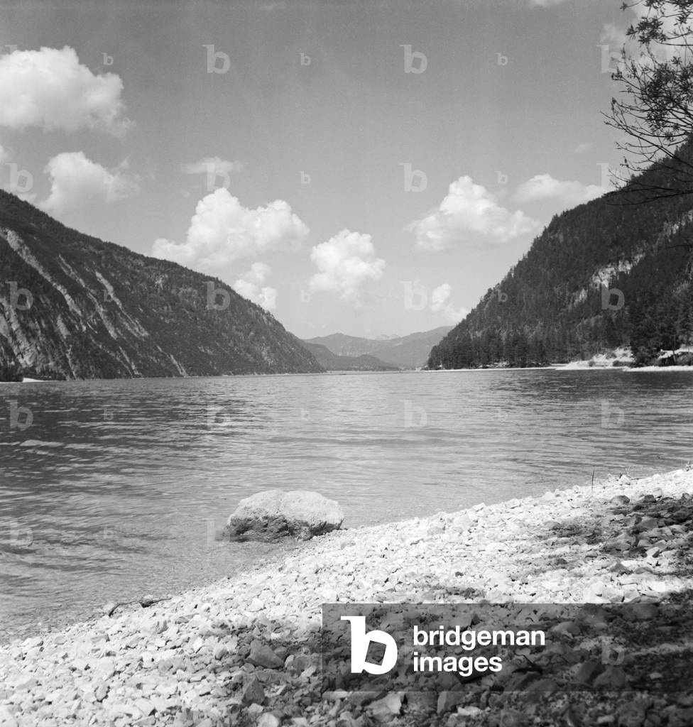 A trip to Lake Achen in Tyrol, Germany 1930s (b/w photo)