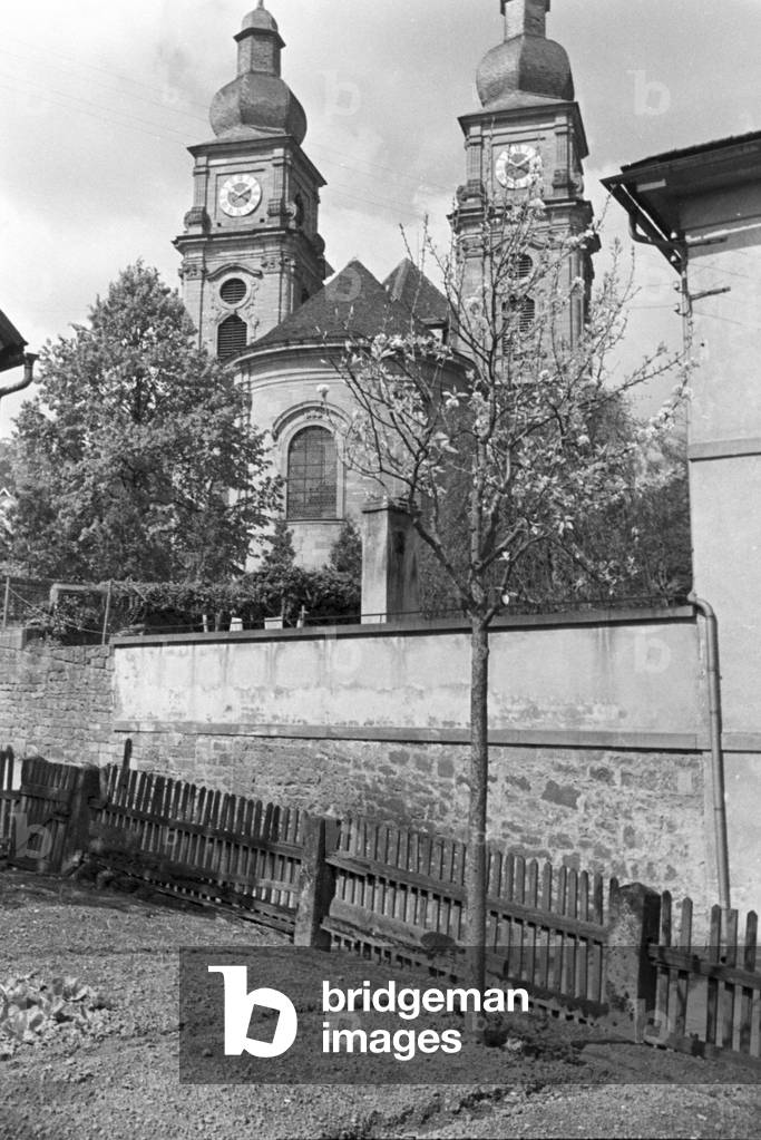 St Gangolf's church at Amorbach in the Bavarian Odenwald area, Germany 1930s (b/w photo)