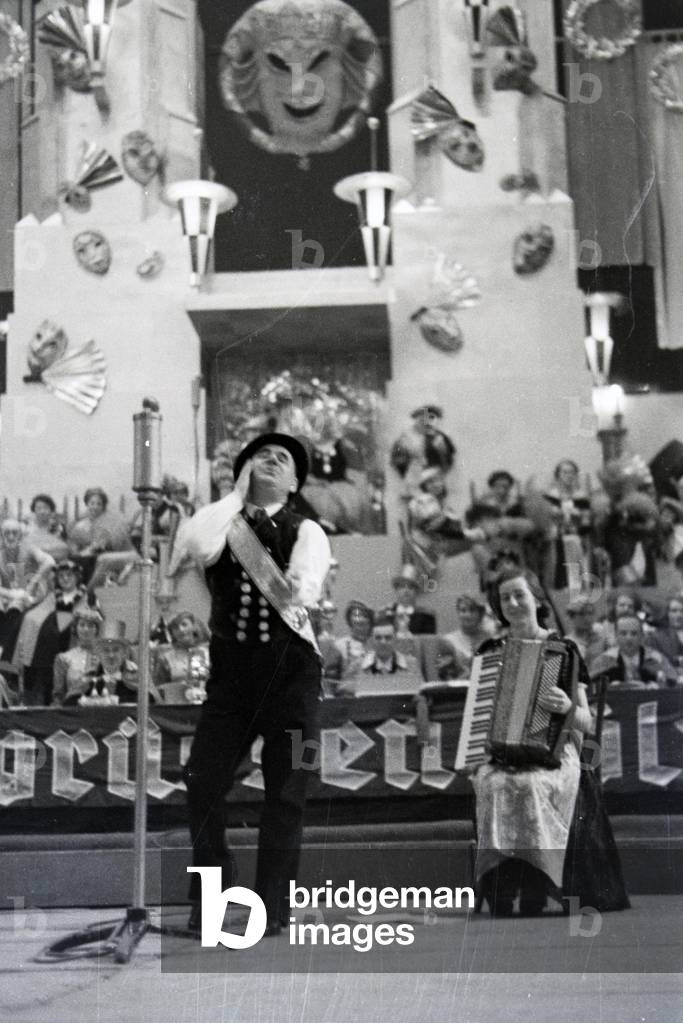 Carnival orator at a carnival session, Germany 1937 (b/w photo)