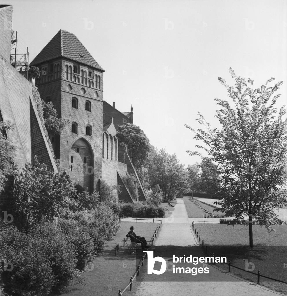 At the city of Tangermuende, Germany 1930s (b/w photo)