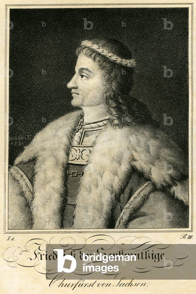 Frederic II de Saxe, dit le bon ou le doux ou le placide (1412-1464) - Frederick II, the Gentle, Elector of Saxony, lithography about 1840