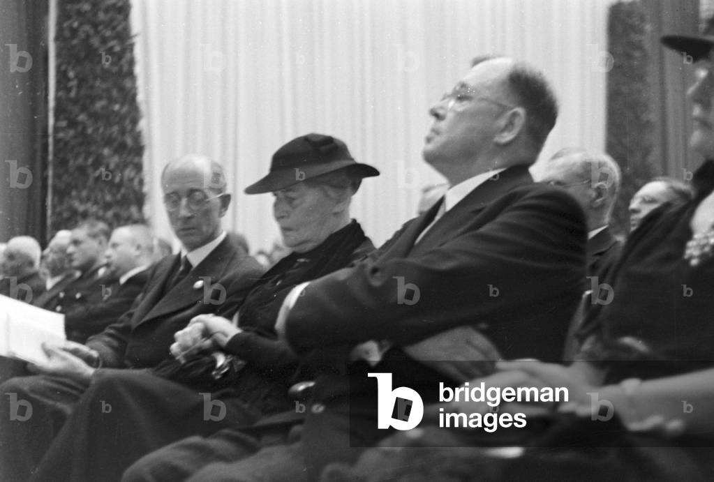 Dignitaries on the Diesel anniversary at the MAN factory at Augsburg, Germany 1930s (b/w photo)